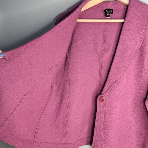 Eileen Fisher S Boiled Wool Blend Purple Blazer Jacket Sweater Cardigan Button - Picture 3 of 5
